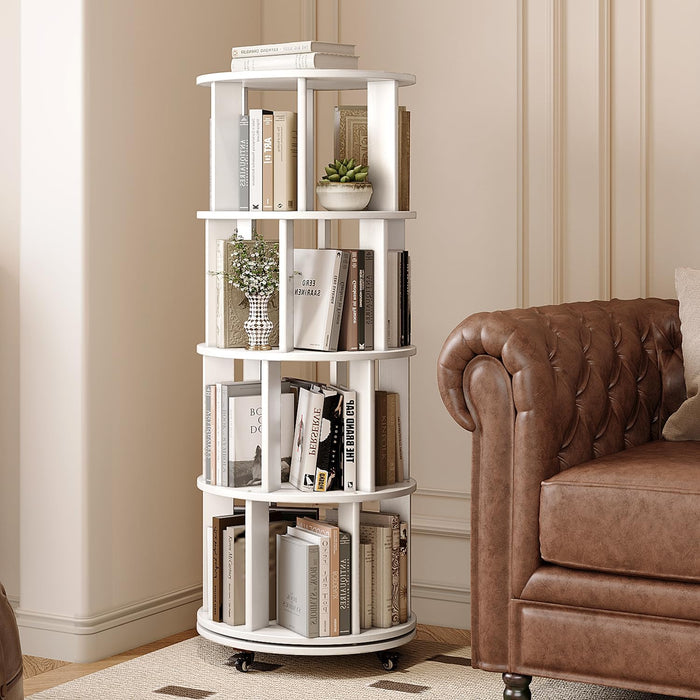Four Tier Solid Wood Rotating IndustrialGrade Bookshelf