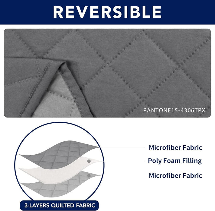Water Resistant Reversible Sofa Covers for Reclining Sofa - Non Slip Split Recliner Couch Cover for 3 Cushion Couch, Washable Furniture Protector for Kid, Dog (3 Seat, Gray/Light Gray)
