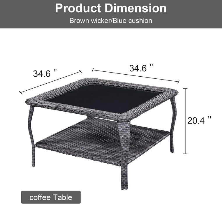 8 Piece Patio Furniture PE Wikcer Outdoor Furniture Set with Sectional Sofa Swivel Patio Chairs Ottomans and Glass Coffee Table for Yard,Garden,Lawn