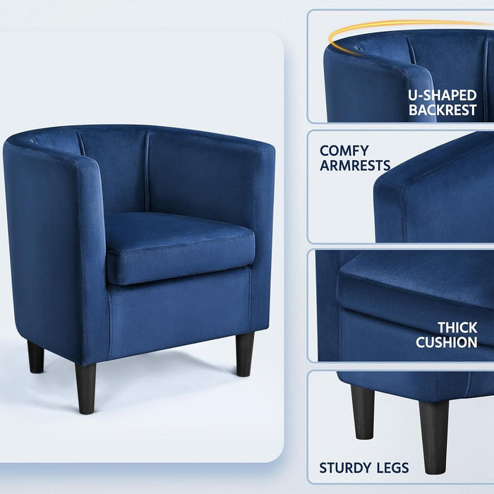 Deluxe Blue Velvet Upholstered Barrel Armchair Set