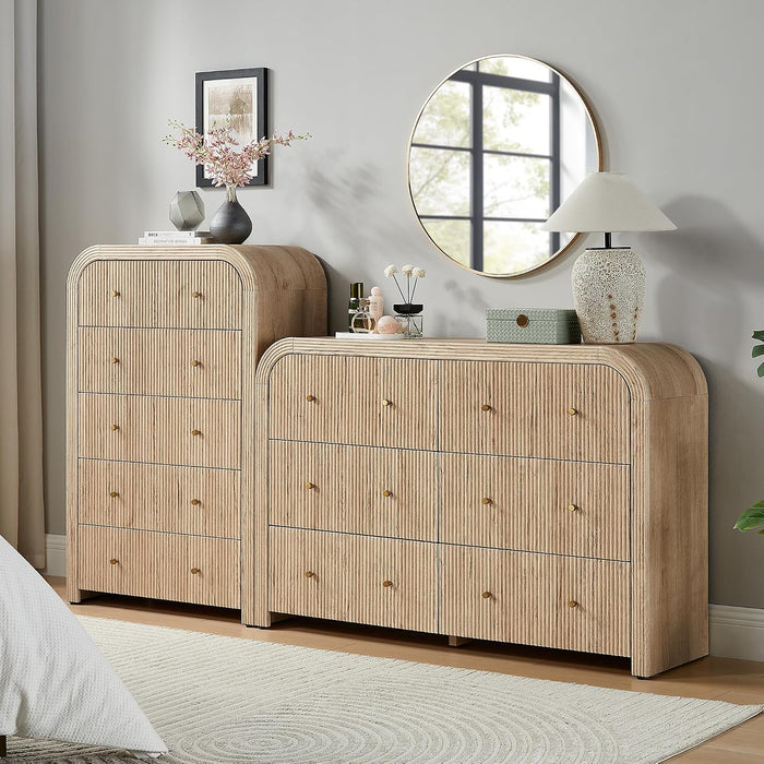 48" Tall Fluted 5 Drawers Dresser for Bedroom with Rounded Curved