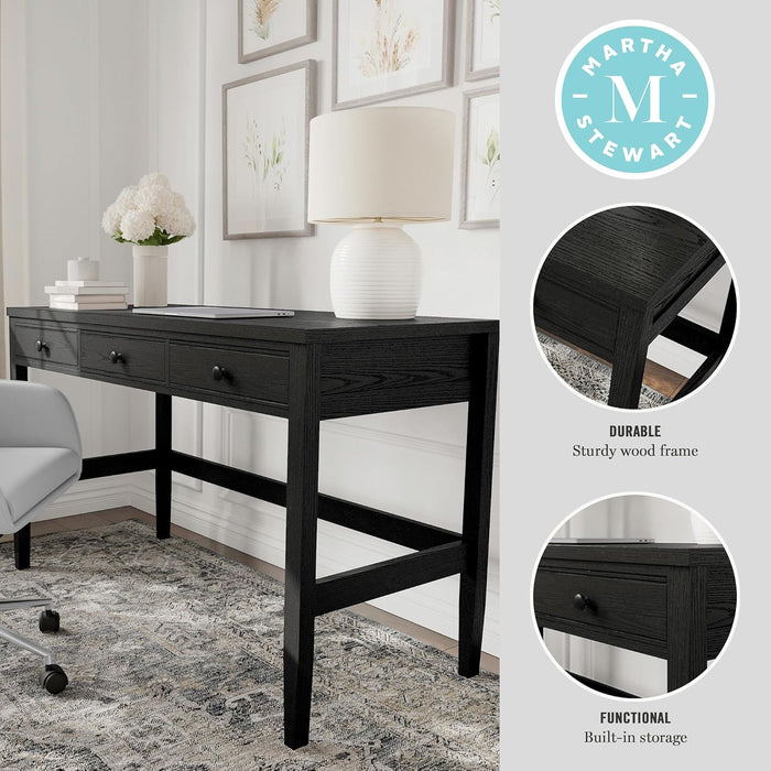 Rhett Home Office Desk with 3 Drawers and Tapered Legs in Black with Oil Rubbed Bronze Hardware