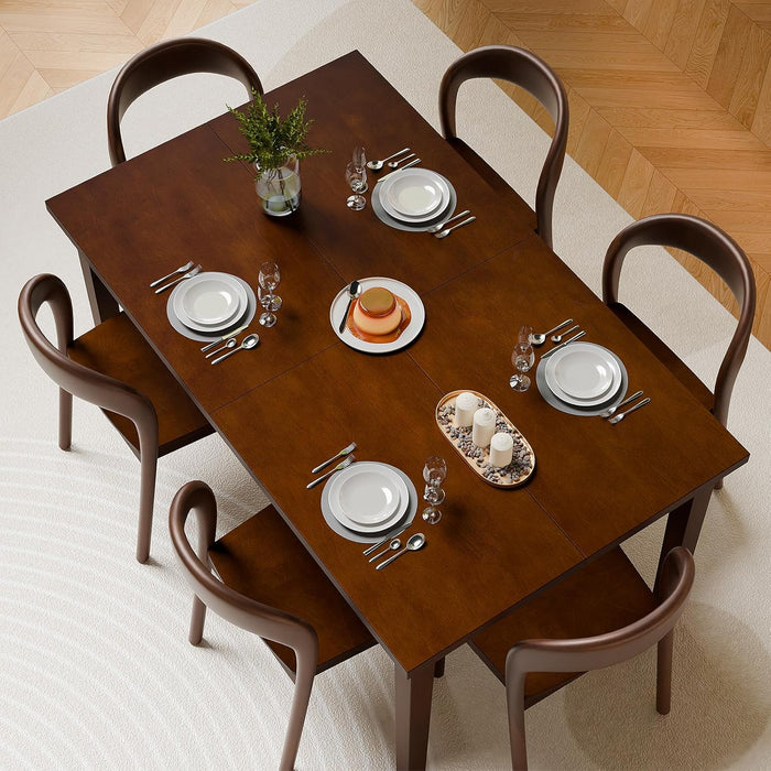 60 Inch Solid Wood Dining Table for 4 6, Unique Design Farmhouse Kitchen Table, Rectangle Dining Tables with Wood Legs for Kitchen, Cherry