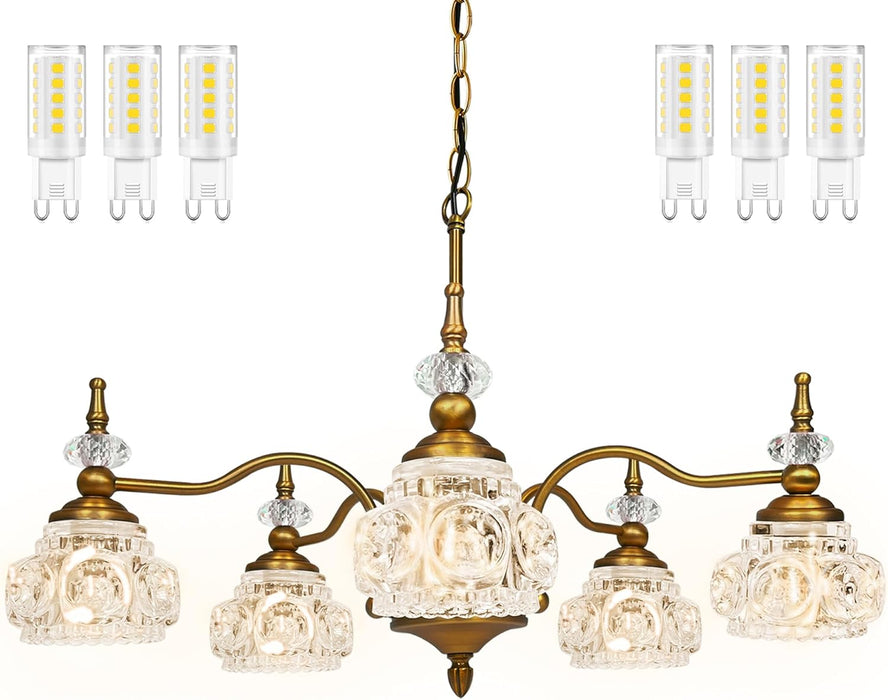 Brass Pendant Light Fixture Chandelier Glass Bulbs