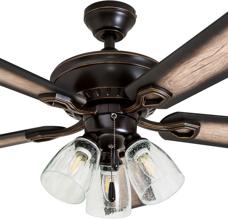 Glenmont, 52 Inch Farmhouse LED Ceiling Fan with Light, Pull Chain, Three Mounting Options, Dual Finish Blades, Reversible Motor - 40278-01 (Oil-Rubbed Bronze)