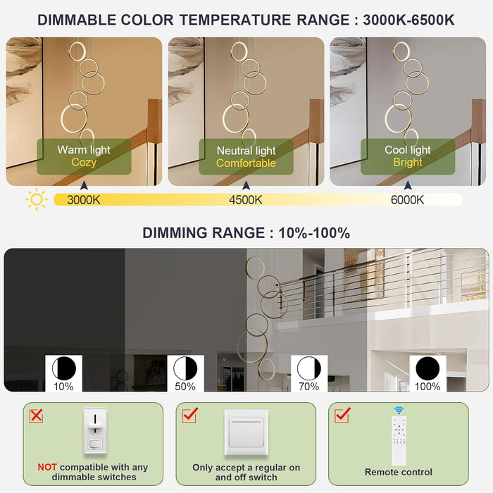 Gold Modern LED Chandelier Dimmable Pendant Luminaire