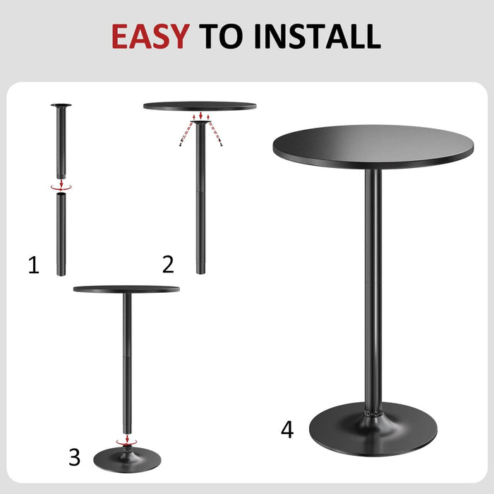 Bistro Pub Table round Bar Height Cocktail Table Metal Base MDF Top Obsidian 23.8-Inch Top, 39.5-Inch Height (1, Black-1)