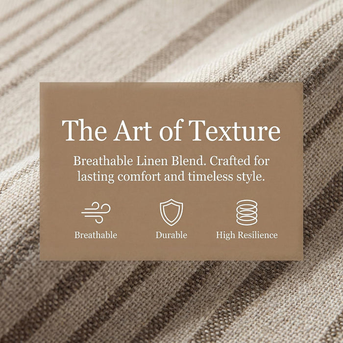 Upholstered Parsons Chair Set of 2, Linen Fabric Khaki Striped Dining Chairs with Walnut Wood Leg Cushioned Back Modern Rustic Side Chairs for Living Room/Kitchen/Dining/Restaurant