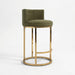 Counter Height Bar Stools Set of 2, Chenille Upholstered Barstools with Back, Modern Barrel Counter Stools for Kitchen Island with Gold Metal Frame, Green