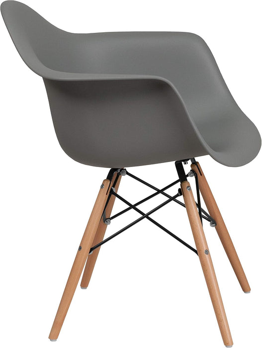 Alonza Series Moss Gray Plastic Chair with Wooden Legs