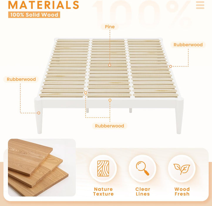 Twin Platform Bed Frame - 16" Wood Mattress Foundation Base, White