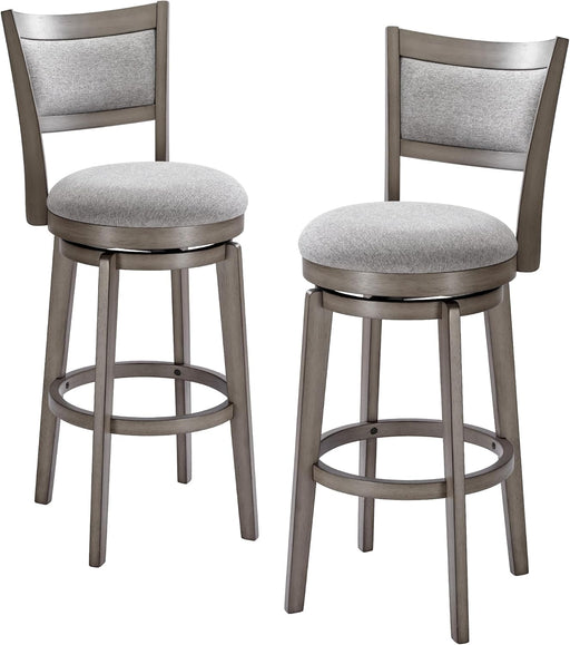 Swivel Bar Stools Set of 2, 30 Inch Bar Height Barstools, High Back Bar Stool with Solid Wood Legs & Wrap-Around Footrest, Counter Stools for Kitchen Island, Pub, Grey
