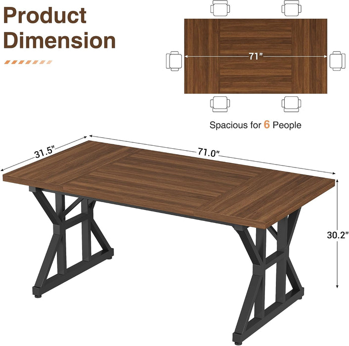 71 Inch Executive Desk, Large Computer Office Desk Workstation with Thick Desktop & Heavy Duty Metal Legs, Modern Industrial Writing Study Table for Home Office (Deep Brown/Black)