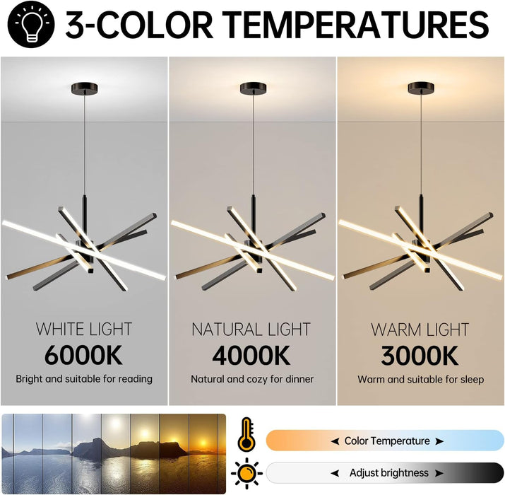 Modern Sputnik Chandelier Ceiling 82W LED Black Pendant Light Embedded Mount Chandeliers Dining Room Light Fixtures over Table Dimmable with Remote Control for Living Room Kitchen Bedroom 31.5 Inches