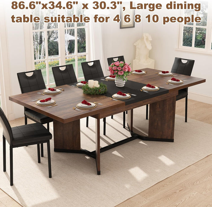 59"-86" Extendable Dining Table for 6 8 10 People,86" Farmhouse Rectangle Extending Dining Table W/Removable Leaves Space Saving,Wooden Adjustable Tables for Kitchen Office Living Room (Brown&Black)