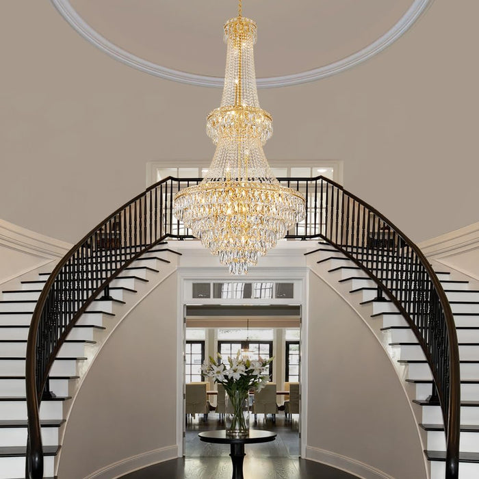 26-Light Large High Ceiling Chandelier, Gold Modern Crystal Chandeliers Luxury Foyer Entrance Chandeliers for Staircase Villa Lobby Hallway Entryway, K9 Crystal Raindrop Light Fixture H63” X W31”
