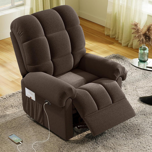 2024 New Power Recliner Chair for Adults, Adjustable Electric Chair Power Reclining Sofa, USB Port, Ultra-Comfy Teddy Fleece Recliner for Living Room, Tool-Less Assembly Single Sofa, Coffee