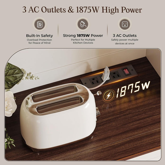 White 71 Inch Pantry Cabinet With IntegratedCharging