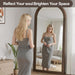 Arched Full Length Mirror with Stand, 75X35 Brown Wood Floor Mirror