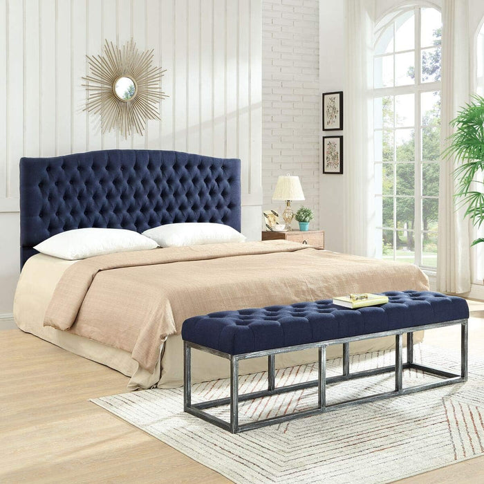 Linen Upholstered Tufted Button King Headboard and Comfortable Fashional Padded King/California King Size Headboard - Navy Blue