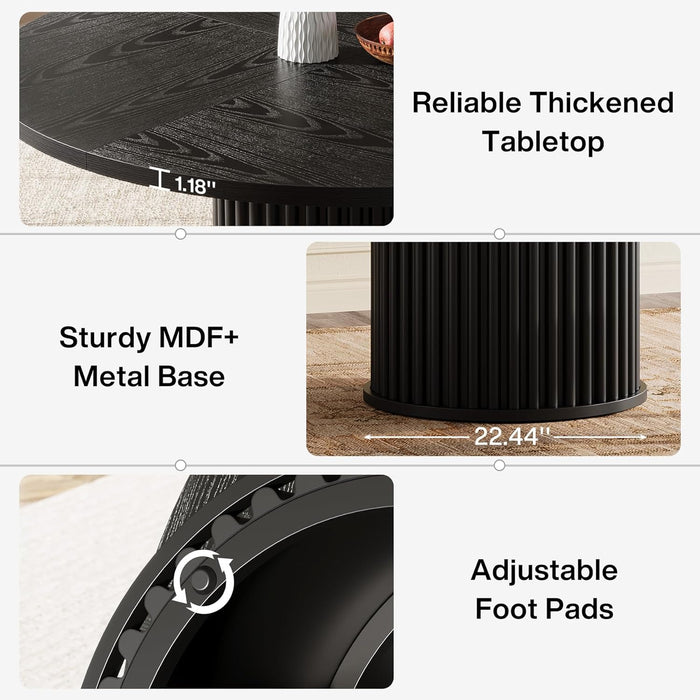 47.24-Inch Black round Dining Table for 4-6 People, Modern Fluted MDF + Metal Base Kitchen Table, Sturdy Circle Dining Room Furniture, Black