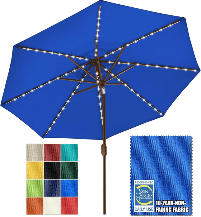 USA 10-Year-Non-Fading 9Ft Market Patio Umbrella, Commercial Grade Table Sun Umbrella with 80 Solar LED Lights, Crank Open, Windproof & UPF 50+ UV Protection for Garden, Deck, Pool, Backyard, Royal Blue