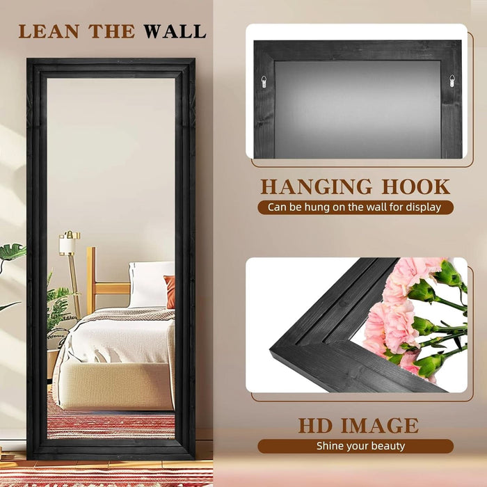 76x34 Floorstanding Mirror With Black Hardwood Frame