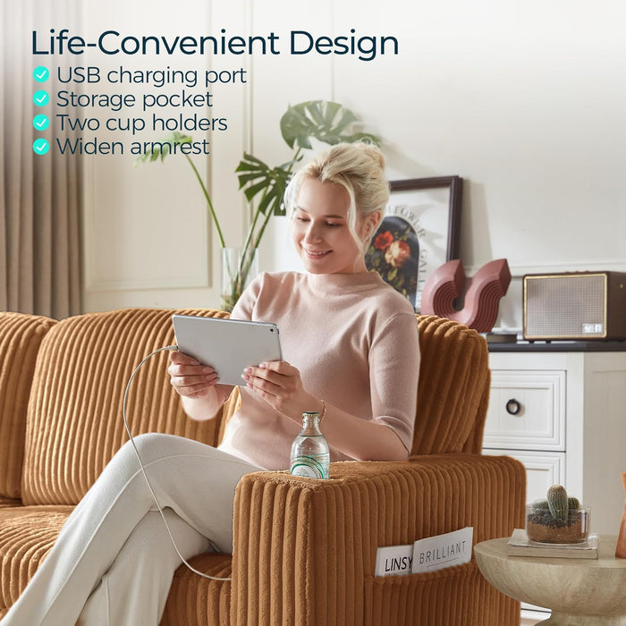 Brown UShaped Convertible Sectional Sofa Bed USBPort