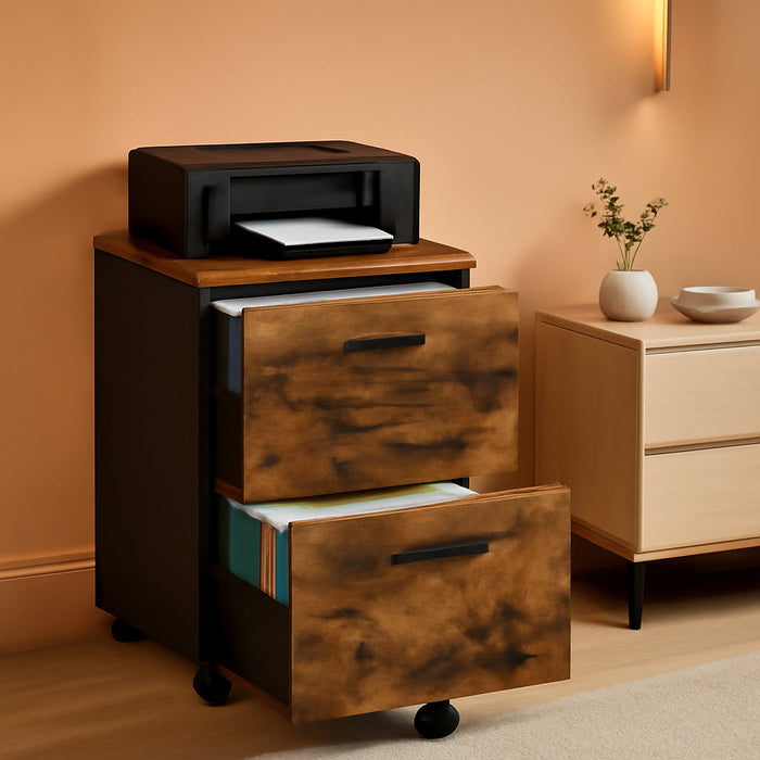 2-Drawer File Cabinet, Filing Cabinet for Home Office, Small Rolling File Cabinet, Printer Stand, for A4, Letter-Size Files, Hanging File Folders, Industrial, Rustic Brown and Black UOFC040B01