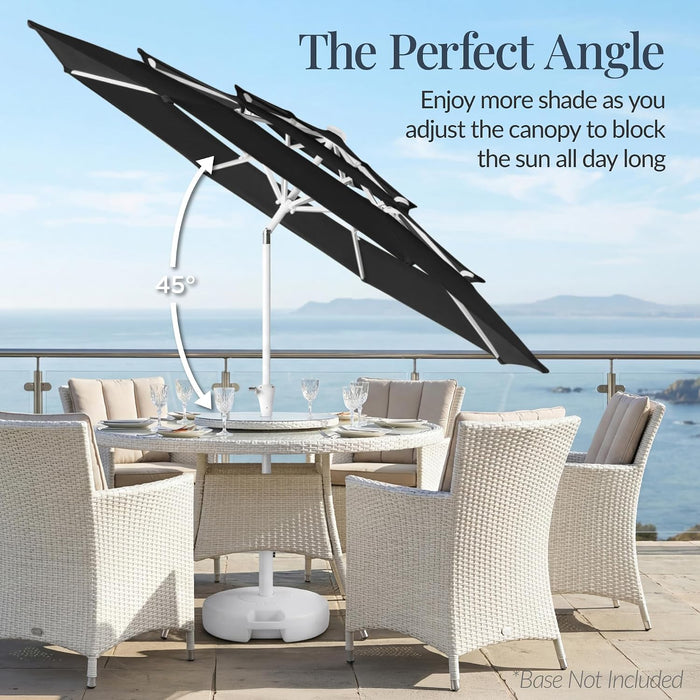 10Ft 3-Tier Patio Umbrella White Pole, Outdoor Market Umbrella with Push Button Tilt and Crank Lift, Steel Pole Umbrella for Backyard Patio Pool Outdoor Shade