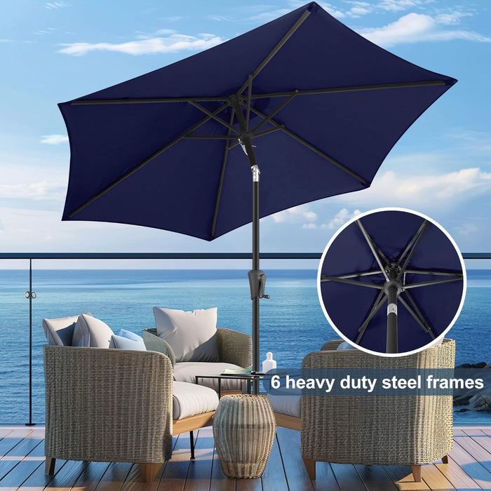 9Ft Patio Umbrella Outdoor - Table Umbrella with Push Button Tilt and Crank, UV Protection, 6 Sturdy Ribs, Market Umbrella for Garden, Deck, Backyard, Lawn, Pool and Beach(Navy Blue)