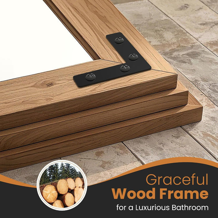 Wood Framed Bathroom Vanity Mirror for Wall, 24"X36" Farmhouse Mirror