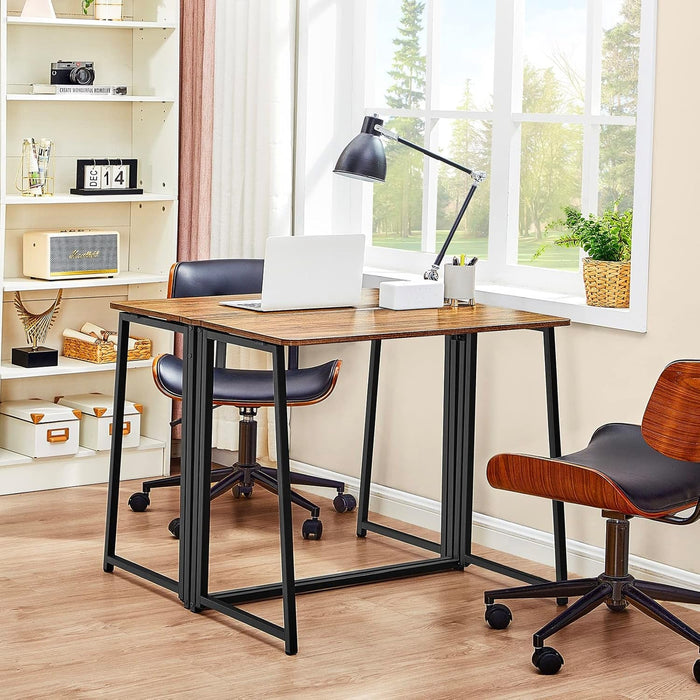 Folding Computer Desk, Small Writing Desk 31.5", Space-Saving Foldable Laptop Table Writing Workstation for Home Office, Easy Assembly, Rustic Walnut