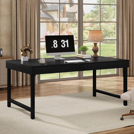 55" Industrial Executive Desk for Home Office, Rustic Simple Computer Laptop Desk with Strong Metal Legs, Study Writing Table Business Workstation, Small Conference Table Black