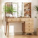 Large Makeup Vanity Desk with Mirror and Lights, Vanity Desk with 6 Drawers & Storage Shelves, Vanity Table with Power Outlet, 3 Color Modes & Adjustable Brightness Dressing Table, Bedroom,Wood