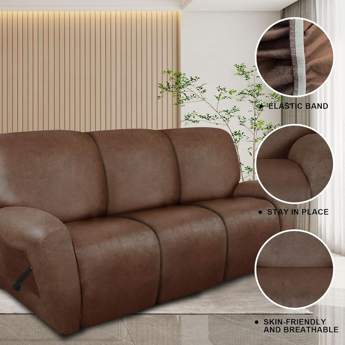 Recliner Sofa Covers - Leather like Recliner Sofa 3 Seater Recliner Couch Covers for 3 Cushion Couch 8 Pieces Washable Stretch Reclining Sofa Slipcovers (Brown)