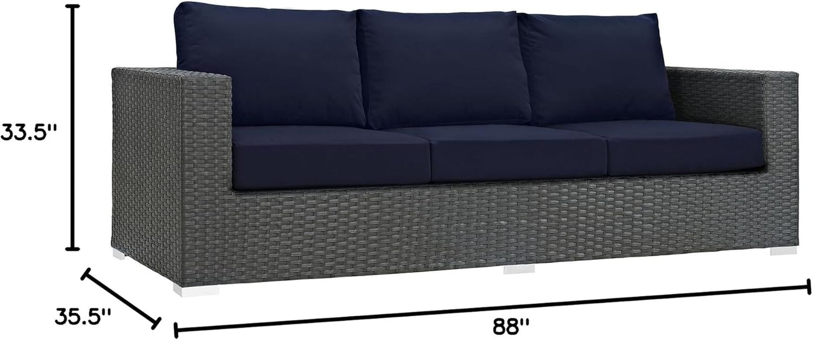 Sojourn Wicker Rattan Outdoor Patio Sunbrella Fabric Sofa in Canvas Navy