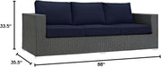 Sojourn Wicker Rattan Outdoor Patio Sunbrella Fabric Sofa in Canvas Navy