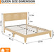 Rattan Bed Frame with Headboard, Wooden Platform Bed Frame Queen Size with Smart RGB LED Storage Headboard, Boho Wood Bed Frame No Box Spring Needed, under Bed Storage, Easy Assembly