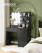 VASAGLE Kailyn Collection - Vanity Desk with Power Outlets and LED Lights, 35.4-Inch Wide Makeup Table with Mirror, Drawer and Cabinet, for Bedroom, Ink Black URDT128C01S