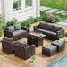 Outdoor Wicker Patio Furniture Set - 10 Pieces, Sectional Couch with Ottoman, Conversation Set with 44" Gas Fire Pit (Grey)