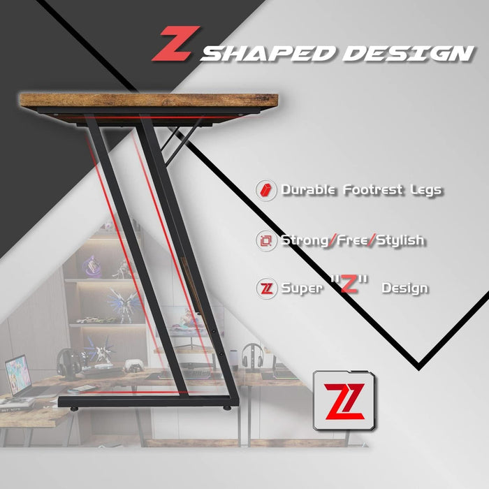 L Shaped Gaming Desk Computer Corner Desk PC Gaming Desk Table with Large Monitor Riser Stand for Home Office Sturdy Writing Workstation (Classical Brown, 51 Inch)