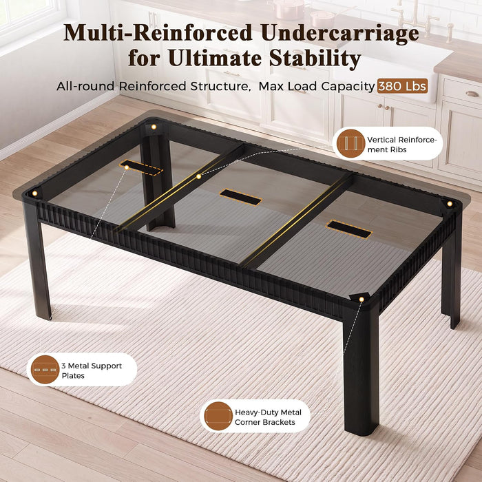 70" Rectangle Dining Table for 6-8, Wooden Kitchen Table, Black
