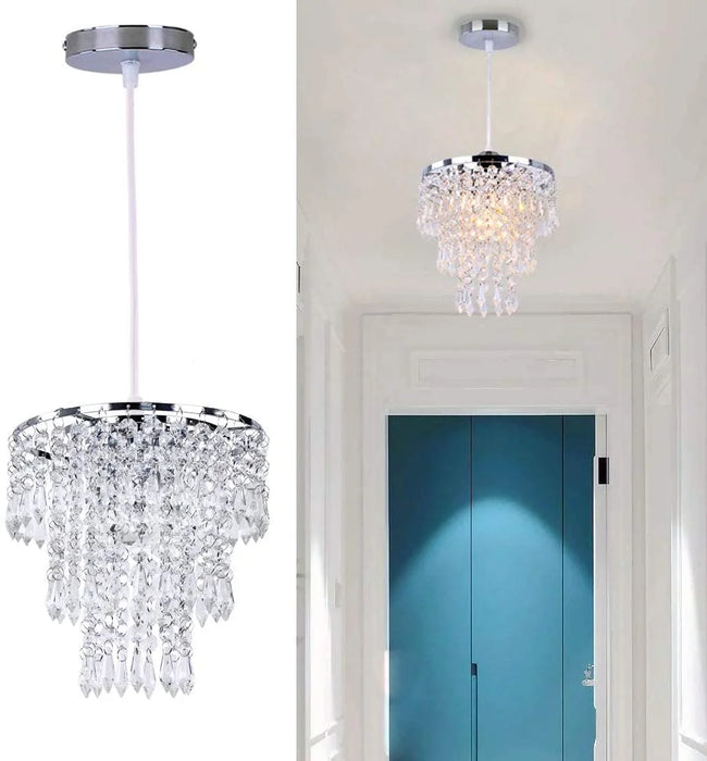 Mini Crystal Chandelier Fixture, Flush Mount Ceiling Light Crystal Pendant Light