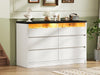 Modern LED 6 Drawer Dresser for Bedroom, White Large Chest of Drawers with Hidden Handles, Long Double Wooden Dresser Closet for Living Room, Entryway, Hallway - White