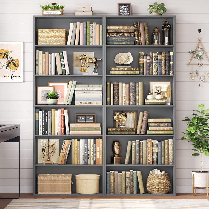 6 Tier Tall Bookshelf Bookcase with Open Display Shelves, Dark Gray