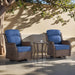 Patio Swivel Rocker Outdoor Chairs of 2 with Side Table, High Back and 6-Inch Thick Cushions, Wicker Swivel Glider Chairs for Porch, Deck, Poolside, Brown/Blue