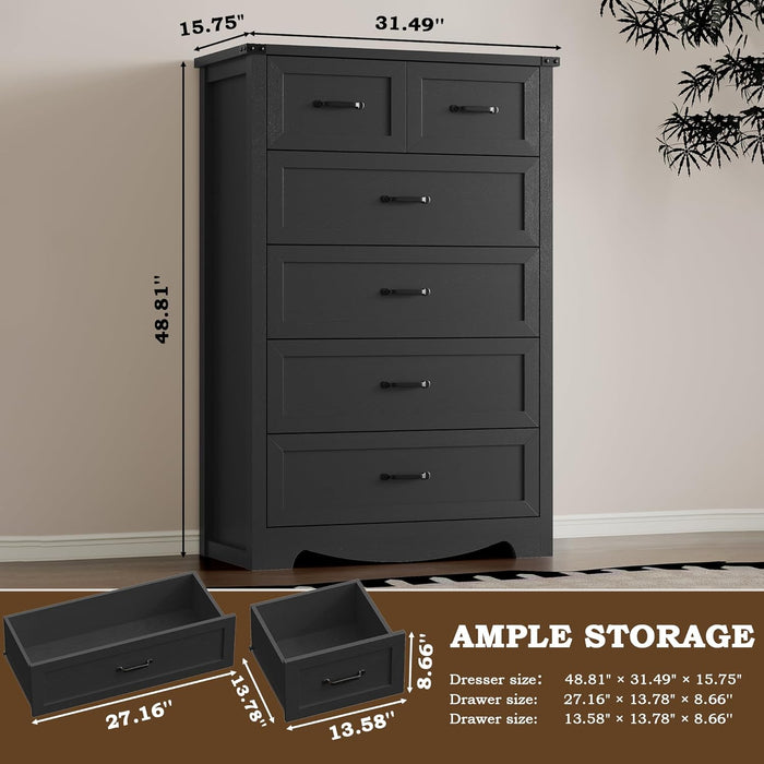 Tall 6-Drawer Dresser With Anti-Tipping Wood Storage