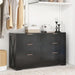 Modern 6 Drawer Dresser for Bedroom, Dresser Chest of Drawer with Large Drawers & Golden Handles, Wooden Dressers Drawer Storage Unit for Bedroom, Living Room, Closet (Black)