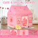 Large Kids Tent Playhouse Basic Mat with Star Lights, Flags and Tote Bags, Play Tent Indoor & Outdoor, Washable Teepee Tent for Boys & Girls, Kids Play House for Toddler（Pink）